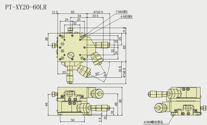 XY軸高精度位移臺 PT-XY20-60LR/RL XY軸高精度位移臺 PT-XY20-60LR/RL