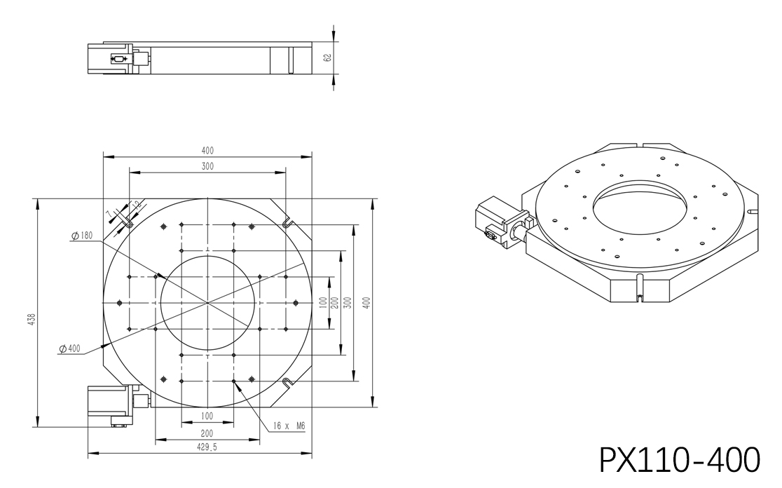 PX110-400 精密型電動旋轉(zhuǎn)臺（蝸輪蝸桿）旋轉(zhuǎn)臺 角度分度盤